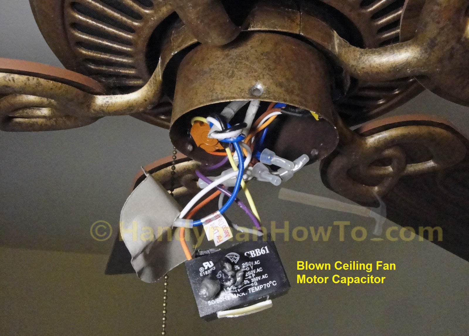 Hampton Bay Ceiling Fan Model EF200DA-52: Blown Motor Capacitor