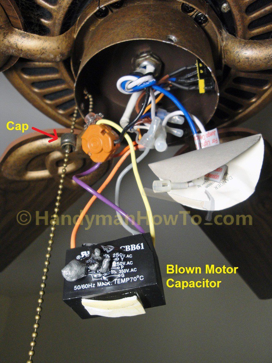 Hampton Bay Ceiling Fan EF200DA-52: Fan Switch &amp; Blown Motor Capacitor