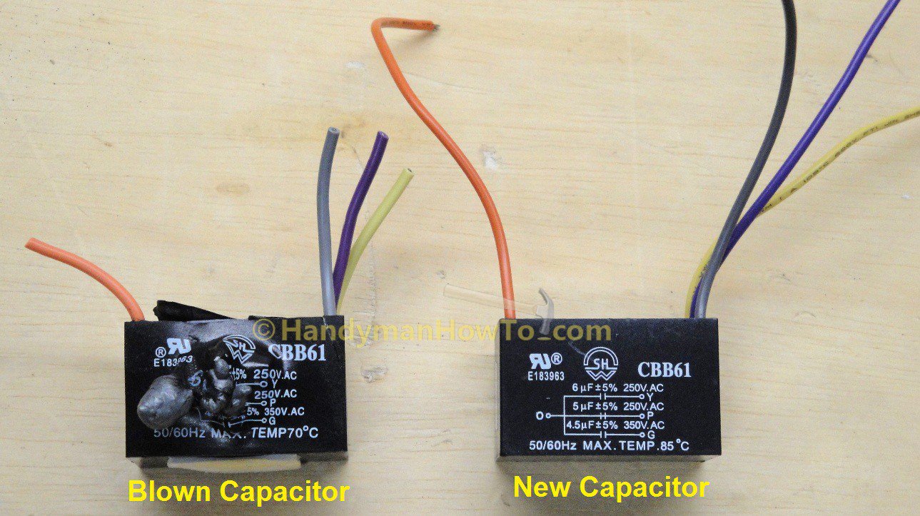 Ceiling Fan Motor Capacitor CBB61: Blown Capacitor and New Unit