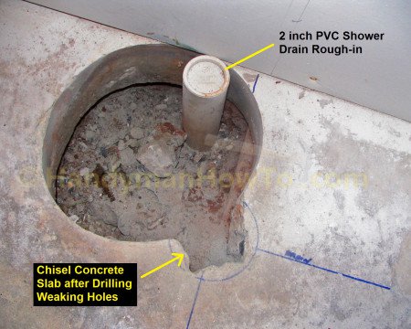 Basement Bathroom - Chisel Concrete Slab for Shower Drain