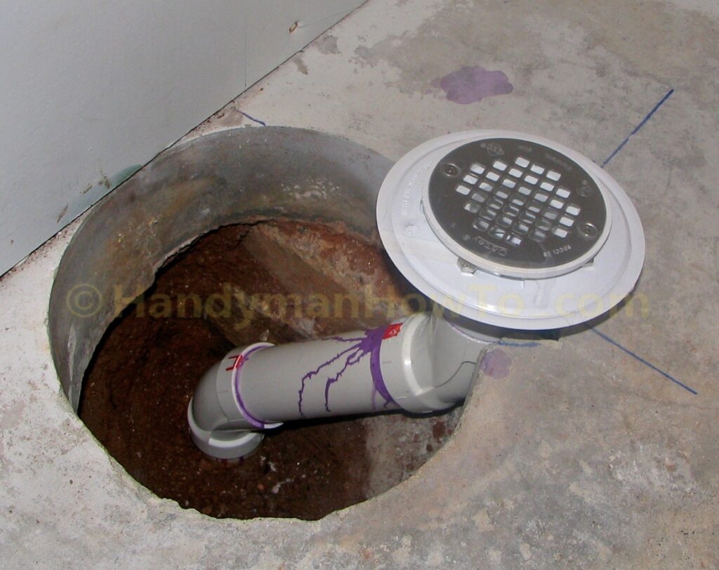 Basement Bathroom Shower Drain Installation in Concrete Slab