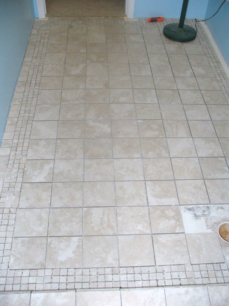 Basement Bathroom Floor Tile before Grouting