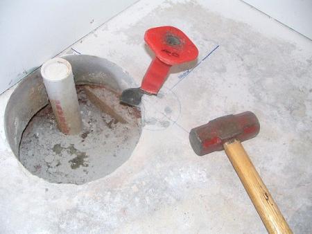 Basement Bathroom Shower Drain: Cut the Concrete with a Brick Chisel
