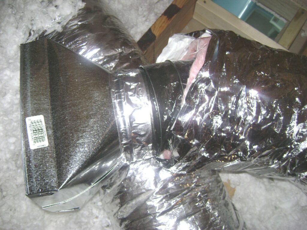 Air Duct Installation: Flexible Duct Taped to the Vent Boot