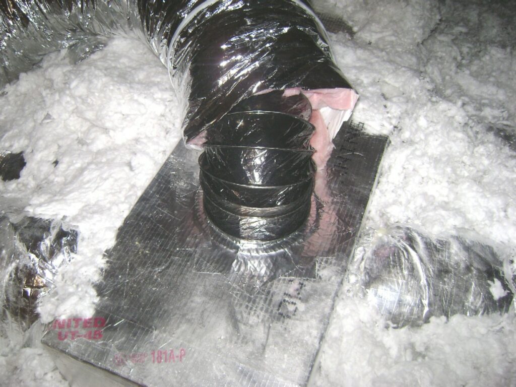 HVAC Flex Duct Branch Line: Duct Liner Pulled over the Start Collar