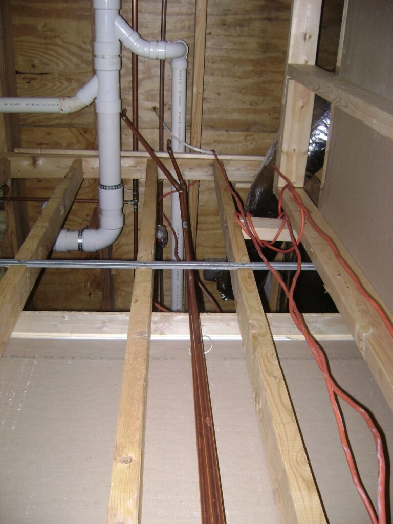 Basement Bathroom Plumbing Rough-in: Hot and Cold Water Riser Pipes
