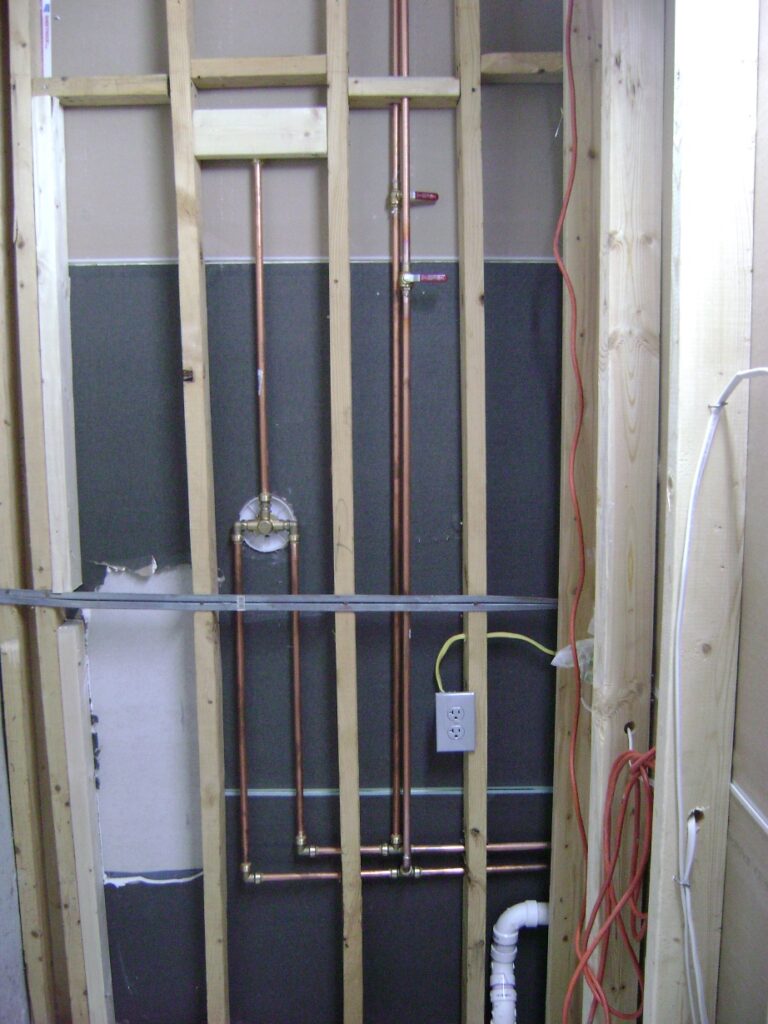 Basement Bathroom Plumbing: Riser Pipes Soldered into Shutoff Valves