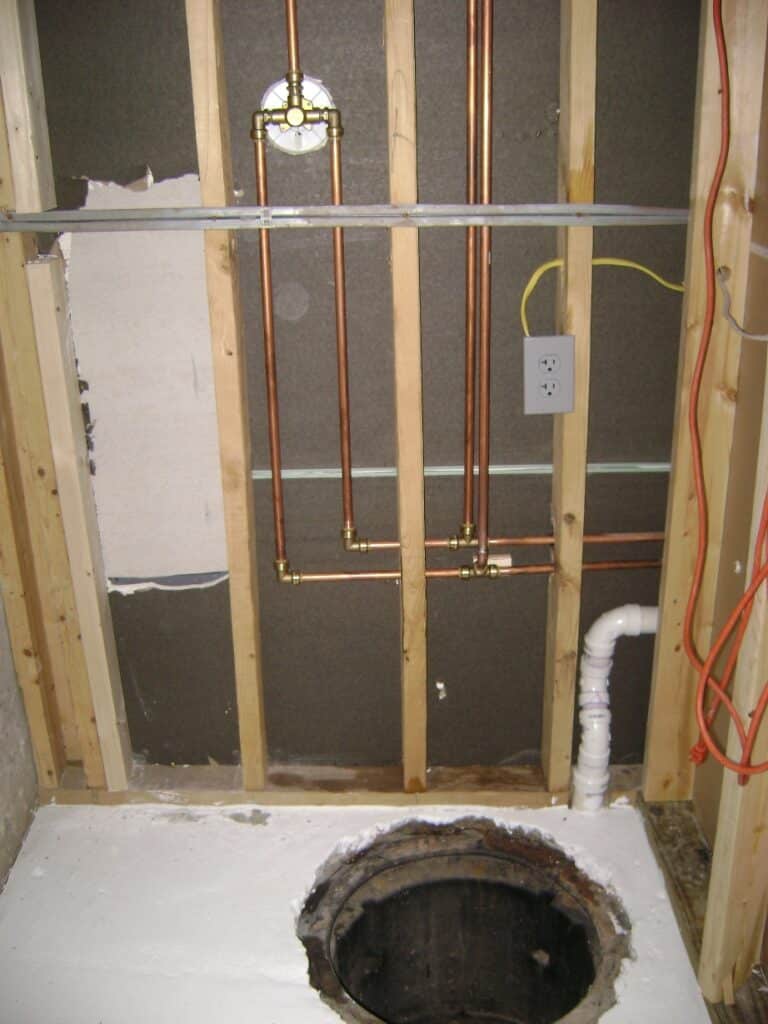 Basement Bathroom Plumbing: Shower Valve and Copper Pipe SharkBite Fittings