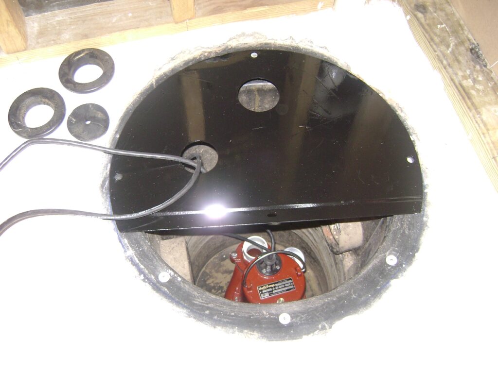 Basement Bathroom Sewage Pump in the Sewer Basin
