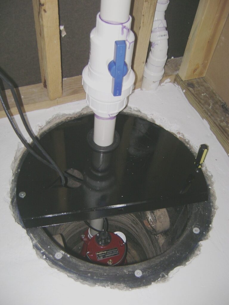 Basement Bathroom Sewage Pump Pipe and Check/Ball Valve Connections