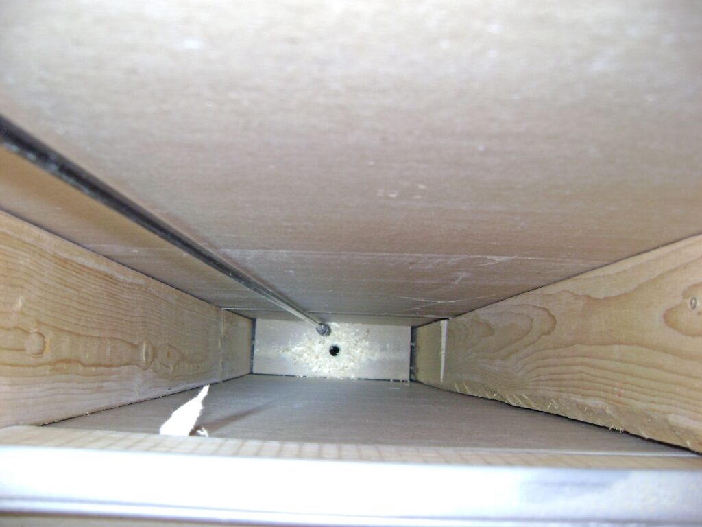 Hole Drilled through the 2x4 Bracing to Fish Ethernet Cable