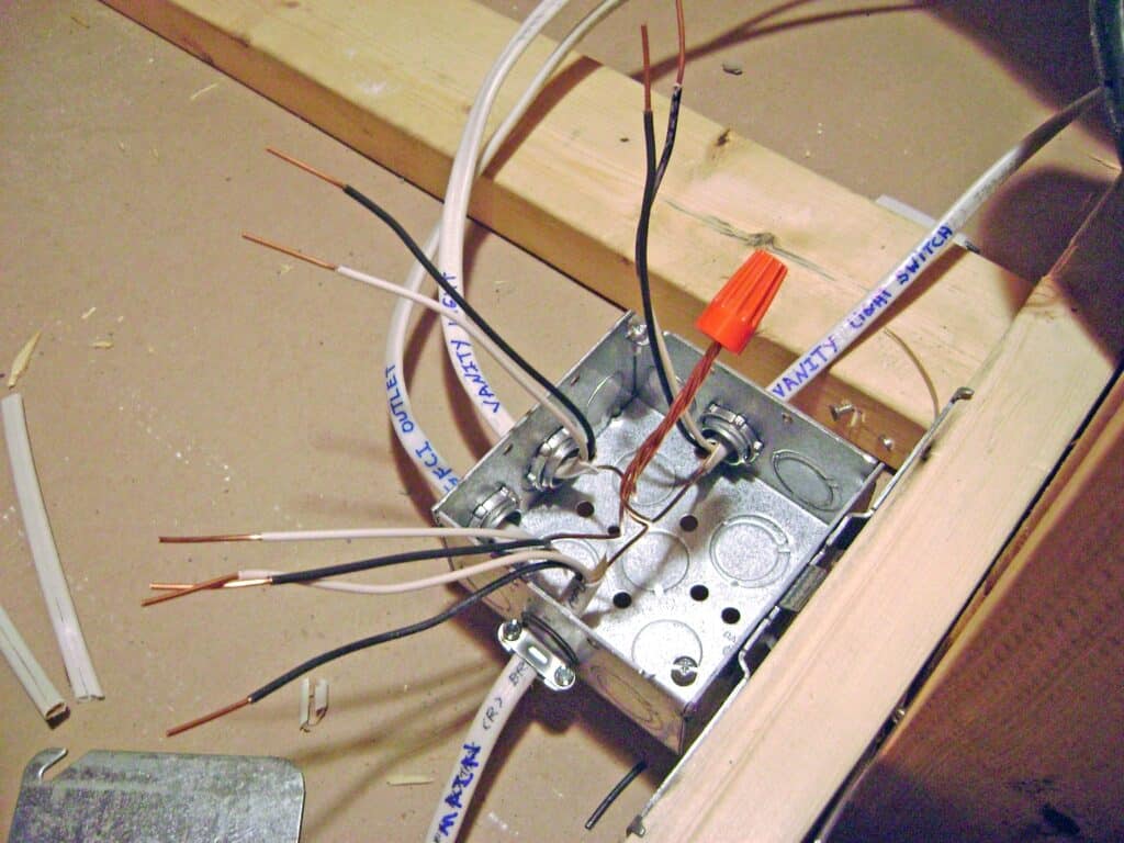 Basement Bathroom Junction Box Wiring: Ground Wires Nutted Together