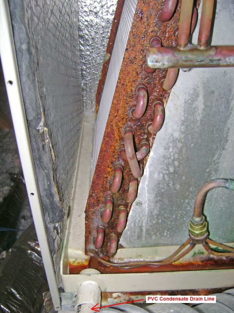 AC Evaporator Coil Cleaning: Plastic Drip Pan and Drain Line