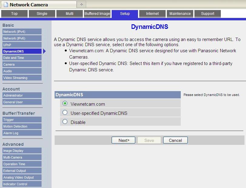 Dynamic DNS Setup - Panasonic Network Camera