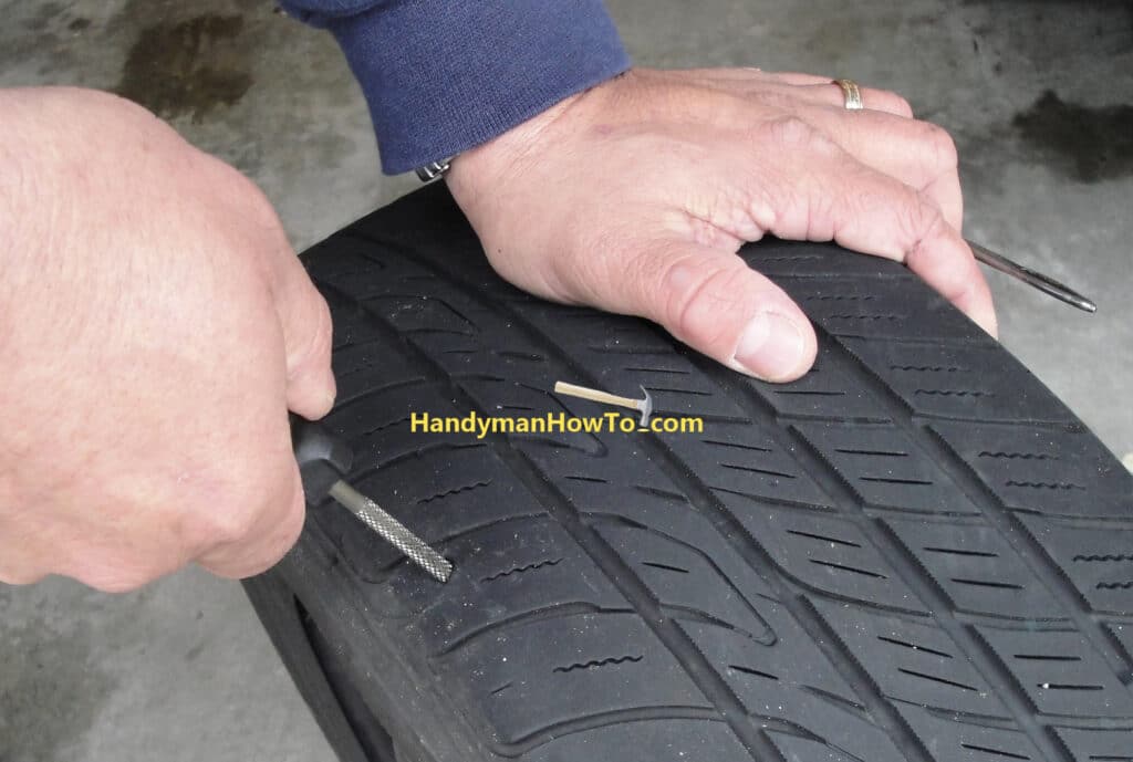 How to Plug a Flat Car Tire: Clean the Tire Puncture Hole with the Rasp Tool