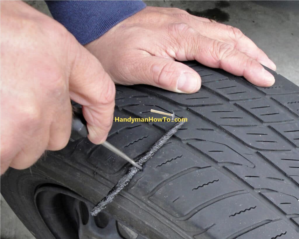 How to Plug a Flat Car Tire: Insert the Tire Plug in the Puncture Hole