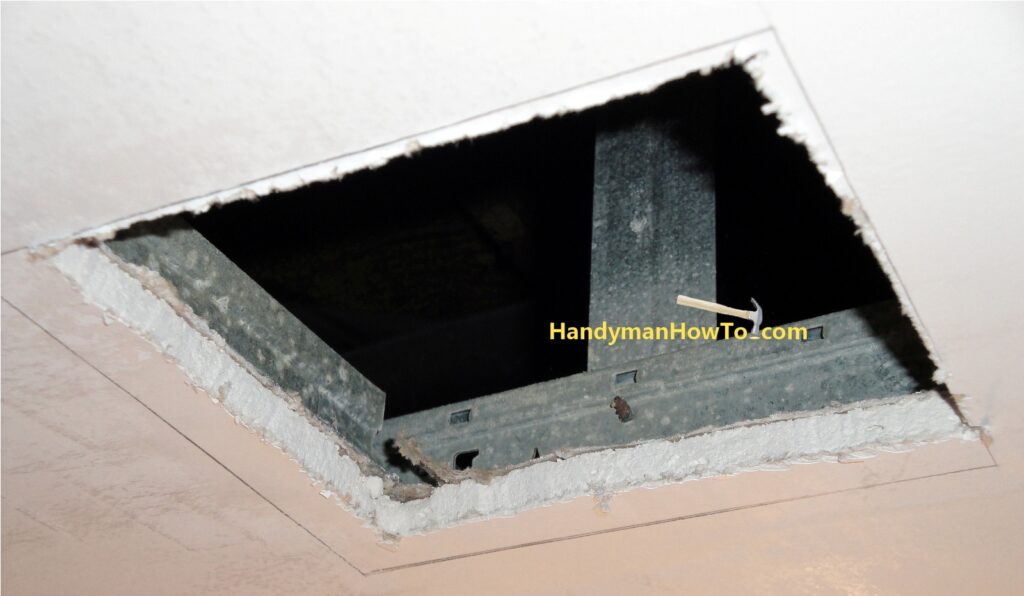 Damaged Ceiling Drywall Repair: Repair Panel Hole Rough Cut