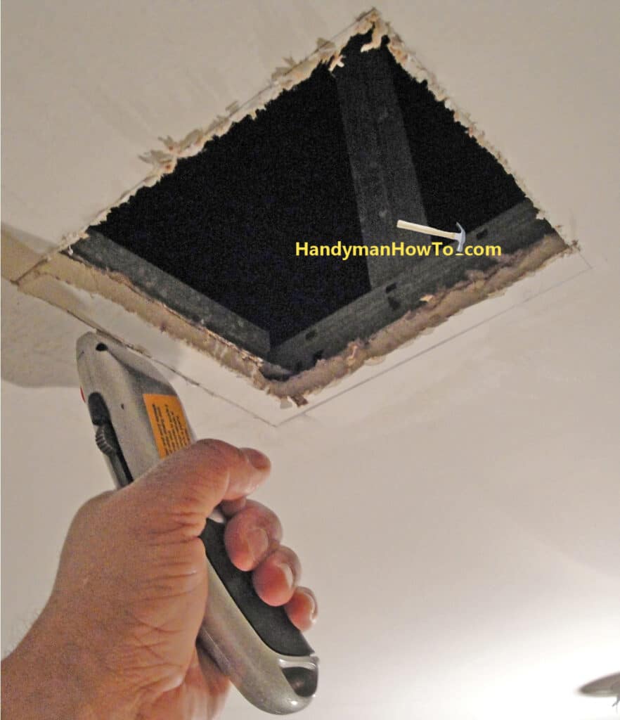 Drywall Ceiling Repair: Cut along the Metal Support Runner