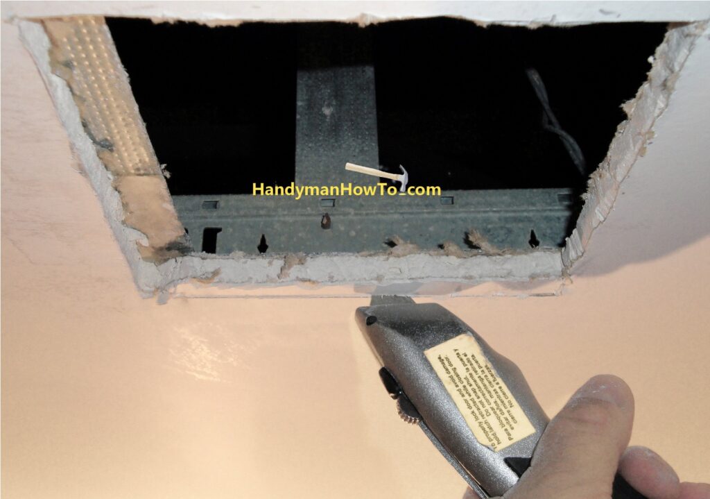 Drywall Ceiling Repair: Square up the Hole with a Utility Knife