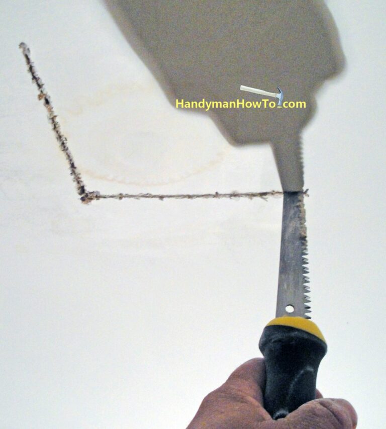 Water Damaged Drywall Ceiling Repair - Second Cut with the Jab Saw