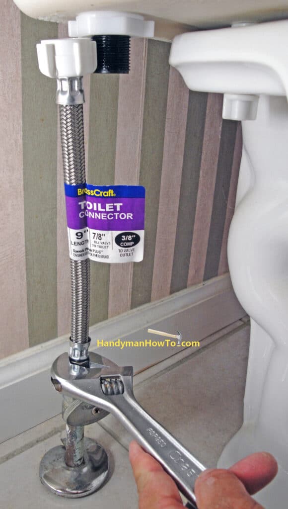 Toilet Connector: Tighten 3/8 inch Nut on the Water Supply Valve