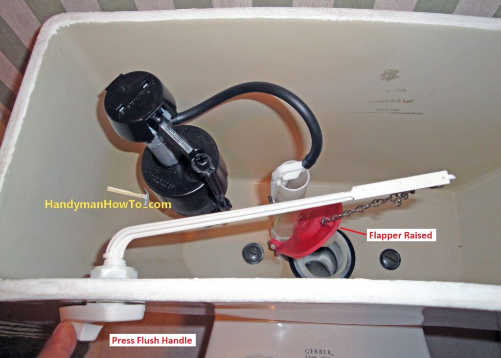 Toilet Repair: Flush Handle Pressed and Flapper Valve Open