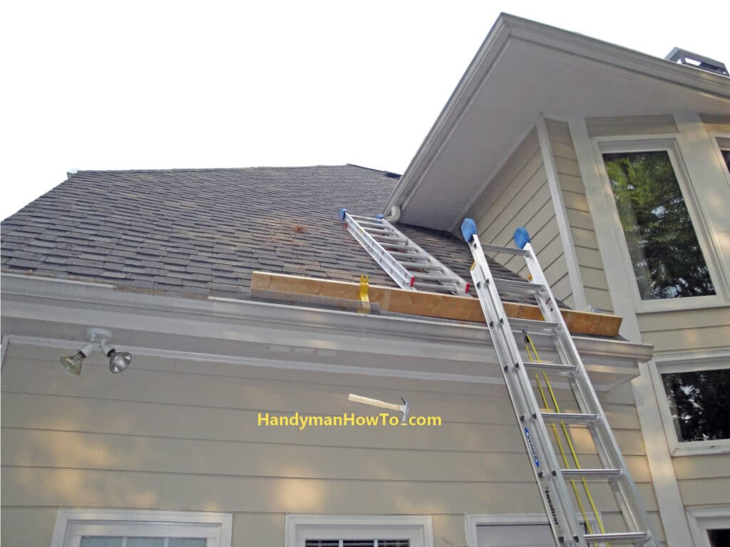 Roof Brackets and Ladders for Rotted Soffit and Fascia Repair