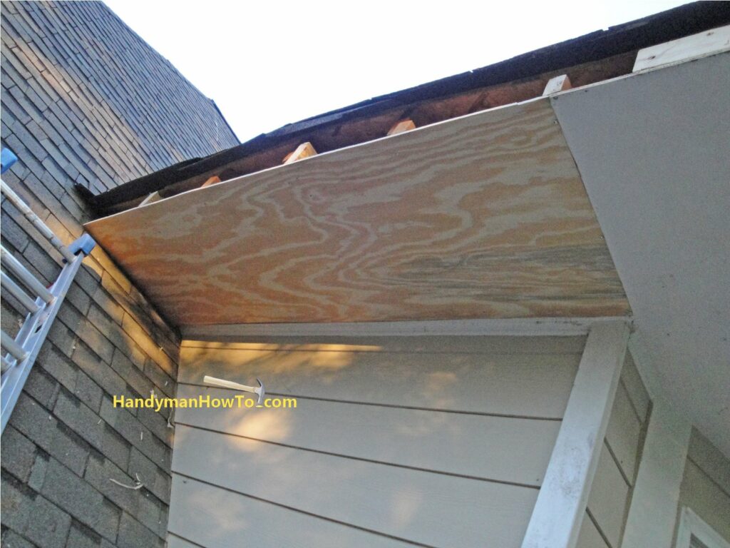 Replace Rotted Soffit: New Section of Plywood Soffit Installed