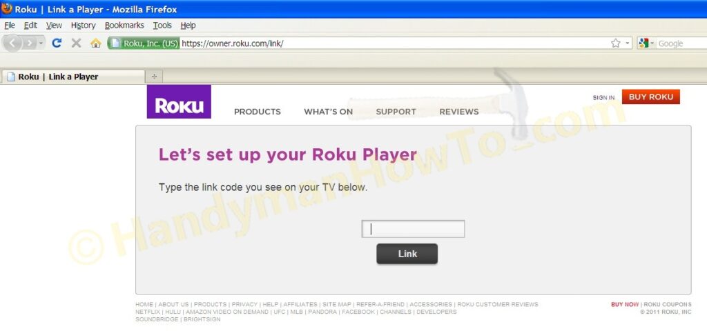 Roku Player Link Screen (http://roku.com/link)
