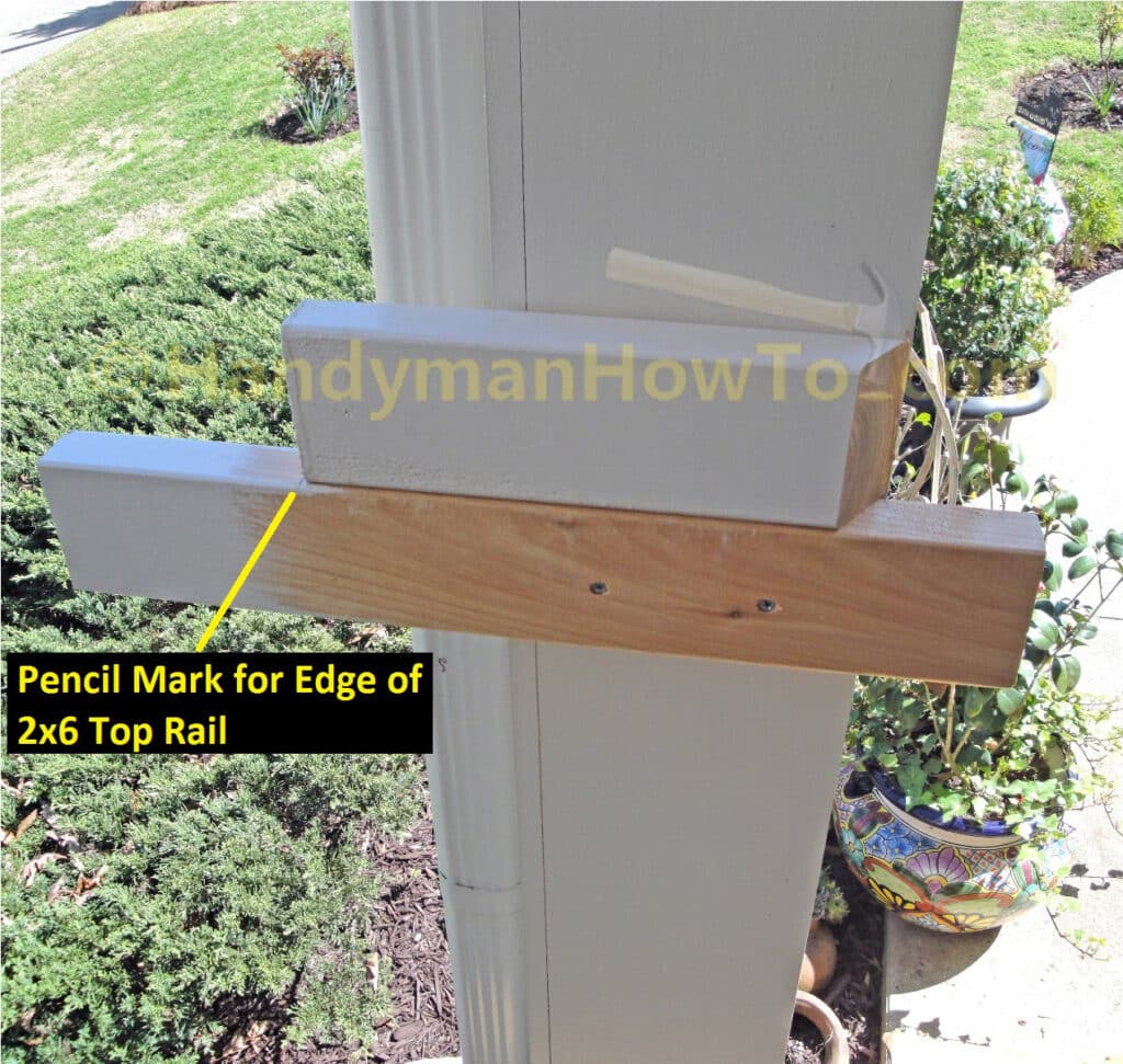 Build a Porch Rail: 2x4 Cedar Support Block against the Corner Post