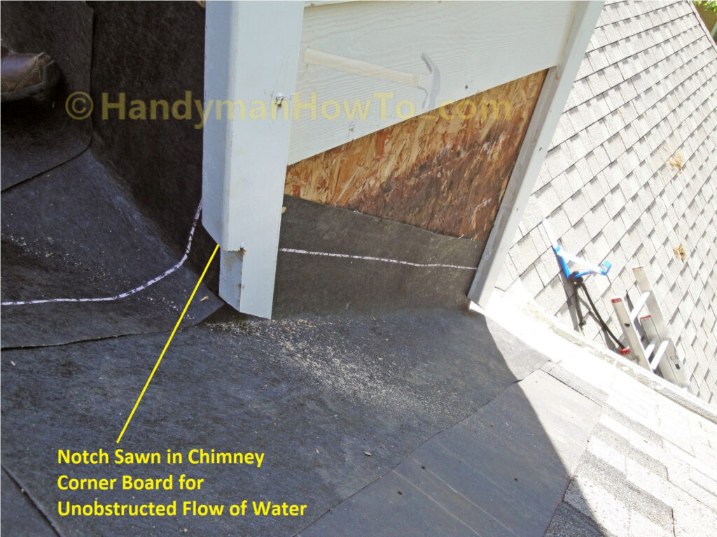 Roof Leak Repair: Notch in Chimney Corner Board at Roof Valley