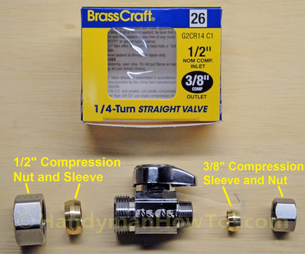 Brasscraft 1/4 Turn Straight Ball Stop Valve: Compression Nuts & Sleeves
