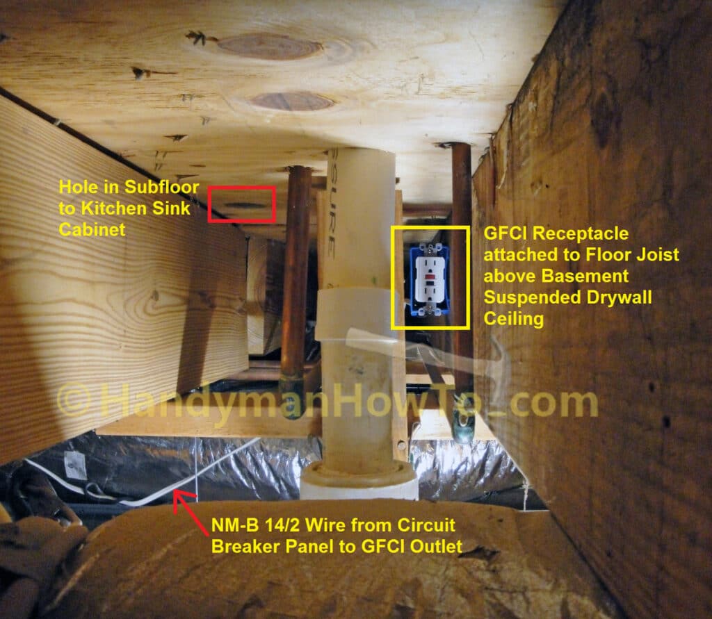 Hot Water Dispenser GFCI Outlet Mounted to the Floor Joist
