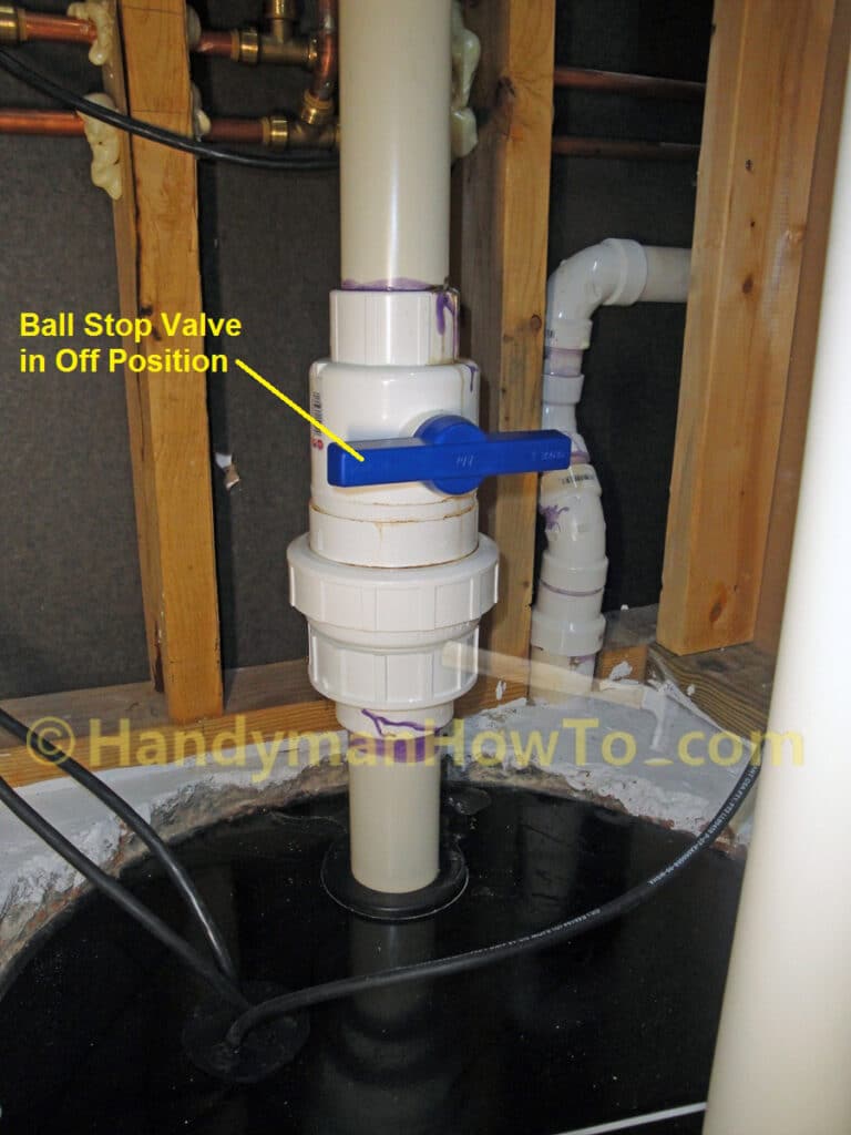 Basement Bathroom Sewage Check Valve: Ball Stop Valve in Off Position