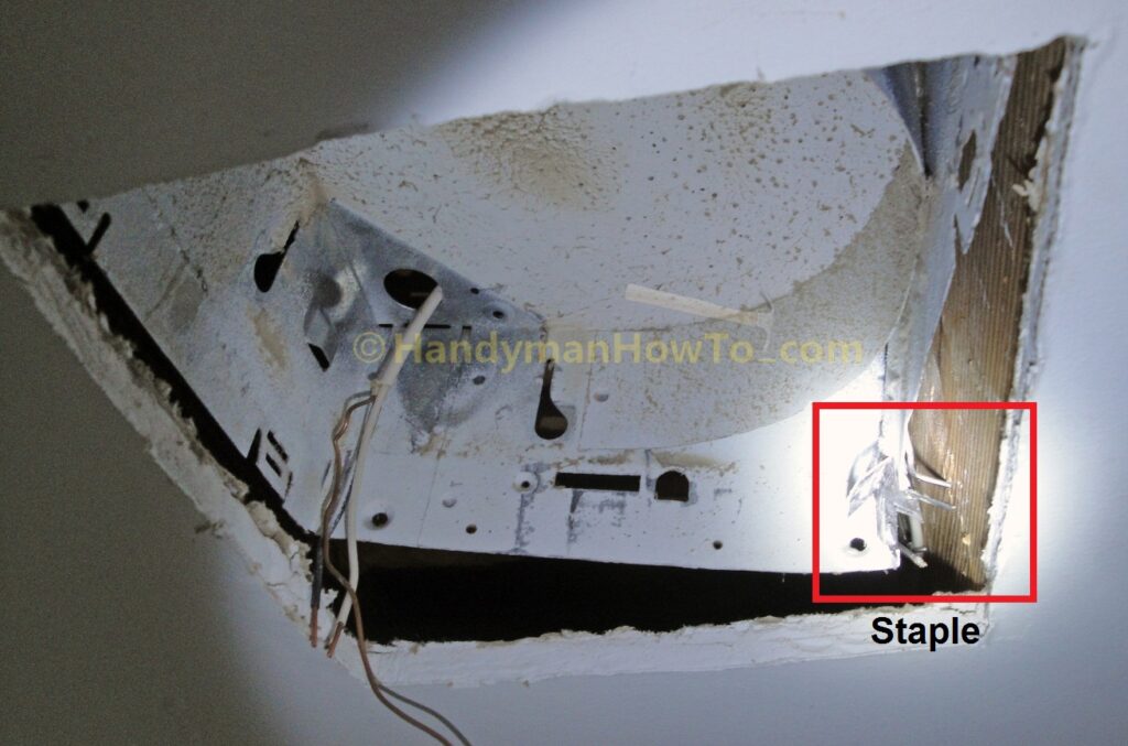 Bathroom Ceiling Fan Removal: Floor Joist Mounting Staples