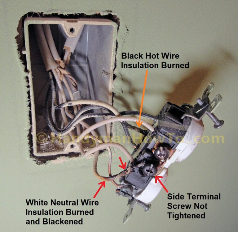 Shorted Electrical Wall Outlet: Burned and Blackened Wires