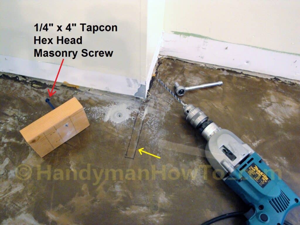 Basement Closet Construction: Fastening the Sole Plate with 4 in Tapcons