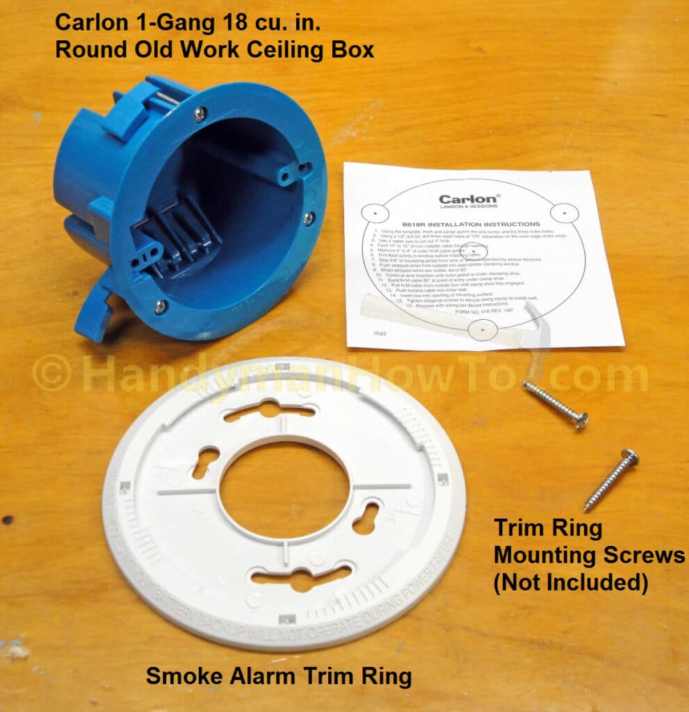 Carlton B618R Round Old Work Ceiling Box with Smoke Alarm Trim Plate