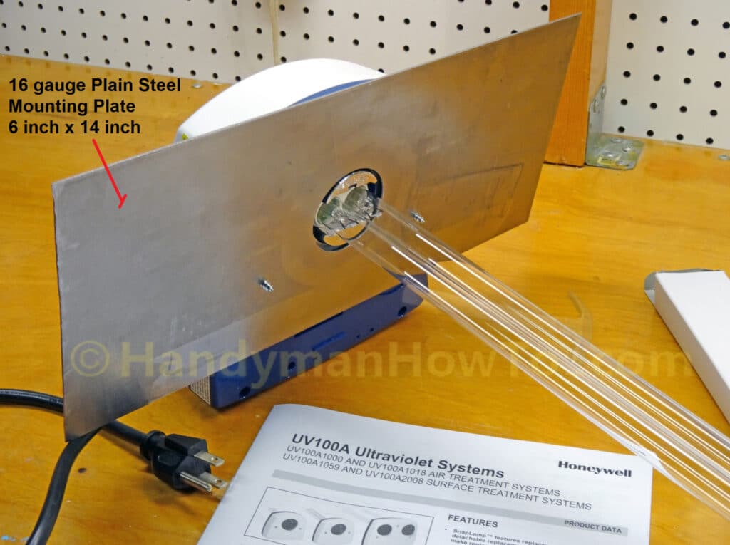 Honeywell UV Light Mounted on a Sheet Metal Plate for Rigid Duct Board