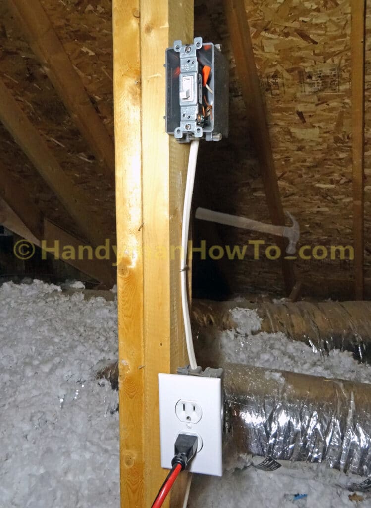 Old Attic Duplex Electrical Outlet and Light Switch