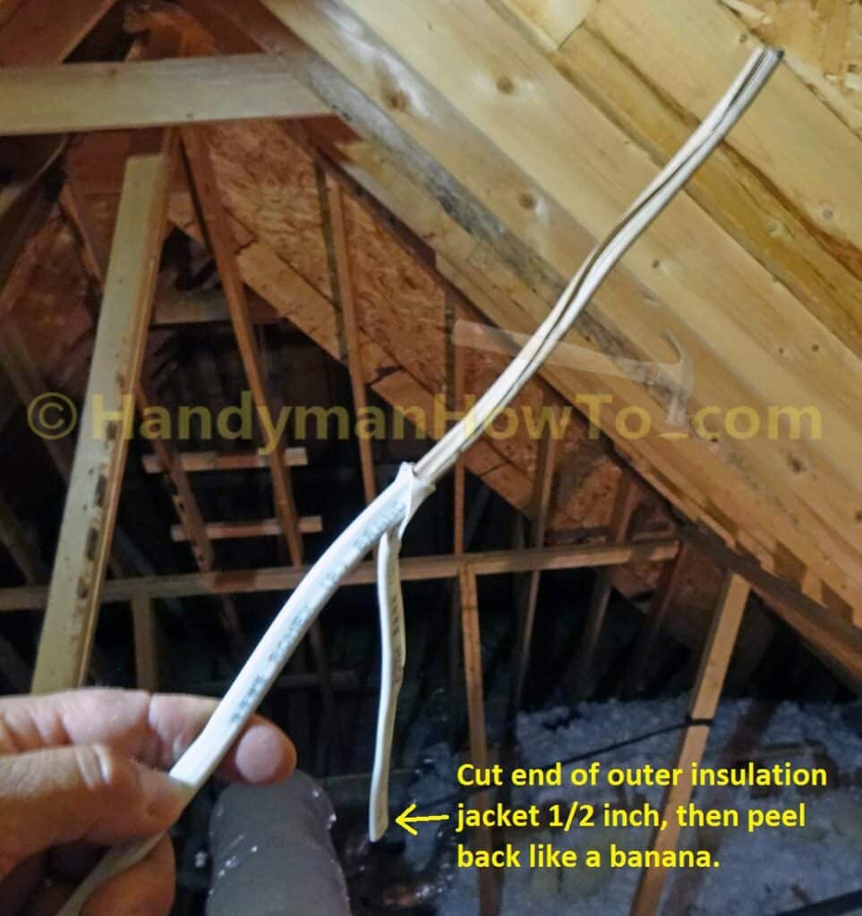 NM-B Cable: Pull back the outer insulation jacket