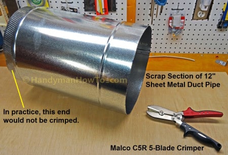 Round Sheet Metal Duct Pipe and Malco 5-Blade Crimp Tool