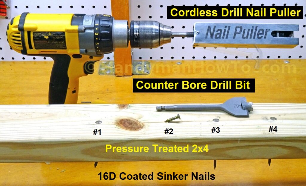 Cordless Drill Nail Puller: 16 Penny Nails in Pressure Treated 2x4