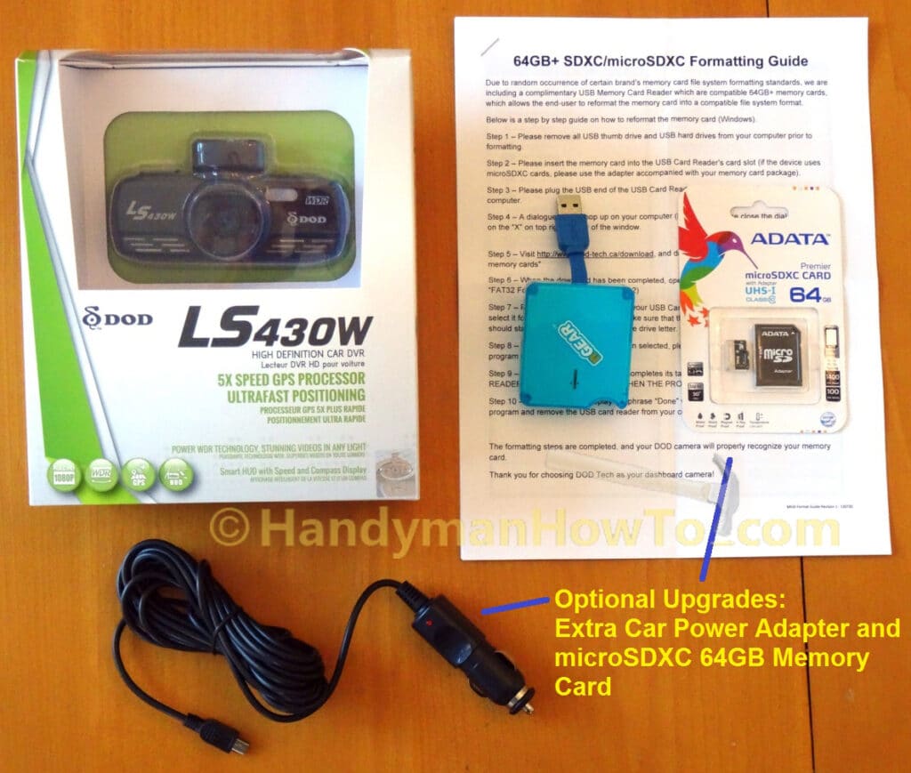 DOD LS430W Car Dash Camera and 64GB Memory Card