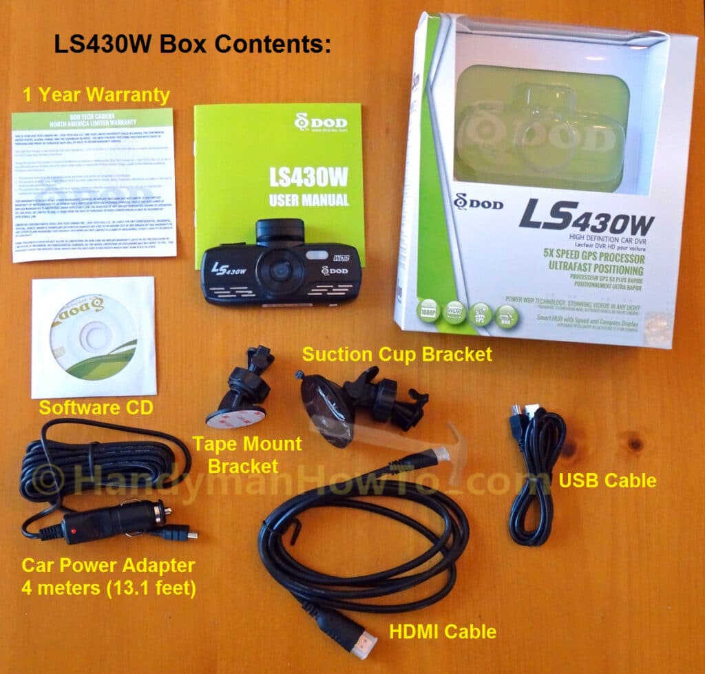 DOD LS430W Car Dash Camera Box Contents