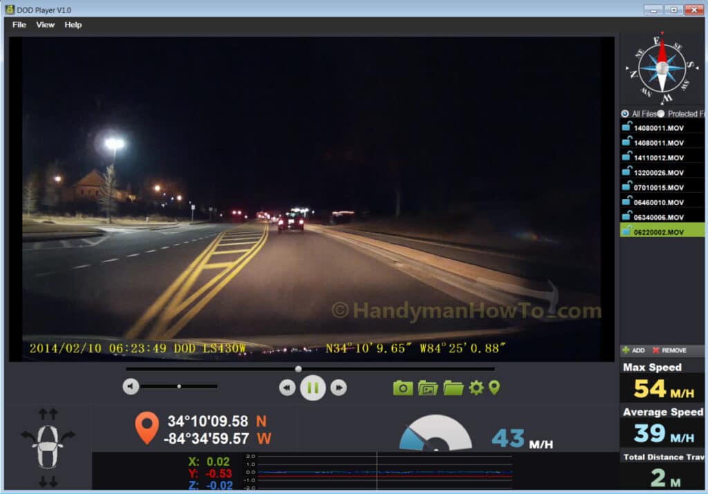 LS430W Car DVR: DOD Player - Semi-Rural Night Scene