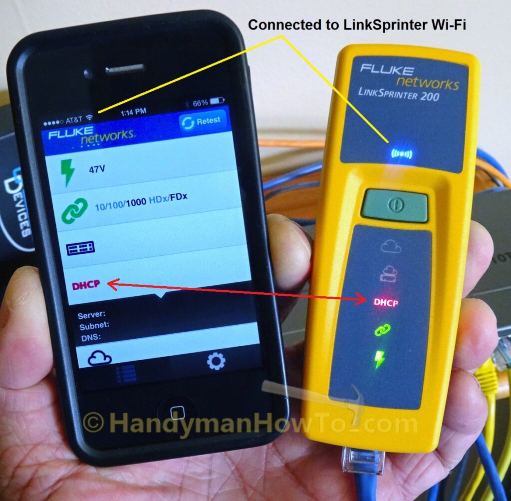 Fluke LinkSprinter - DHCP Test with Smartphone WiFi Connection