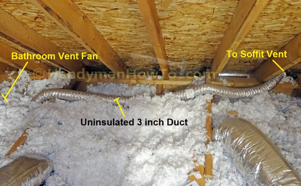 Old Bathroom Vent Fan Uninsulated Duct in Attic