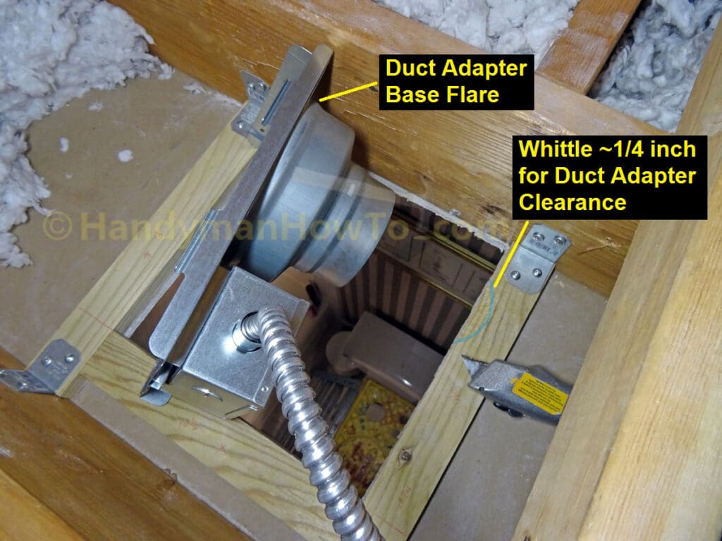 Panasonic WhisperCeiling Bathroom Fan: Duct Adapter and Wood Frame Mount