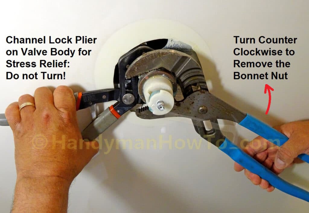 Remove the Shower Valve Bonnet Nut with Channel Locks